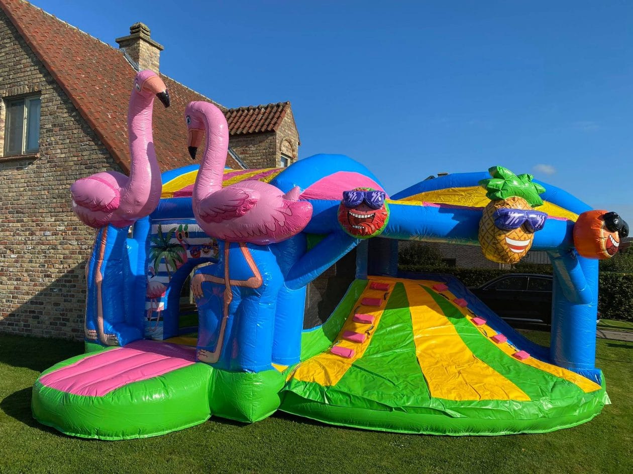 Toboggan du Château Gonflable Flamant Rose